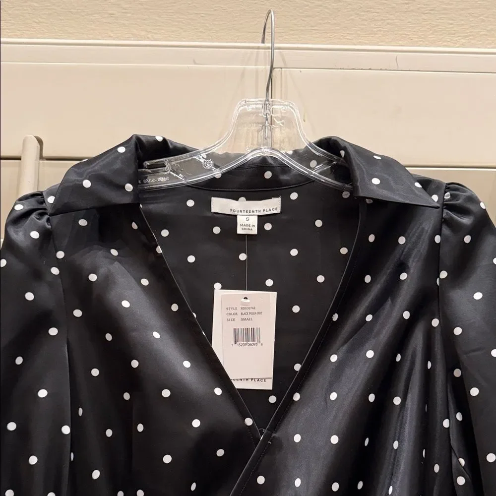 Stylish Black Polka Dot Long Sleeve Dress By Fourteenth Place - Picture 3 of 5